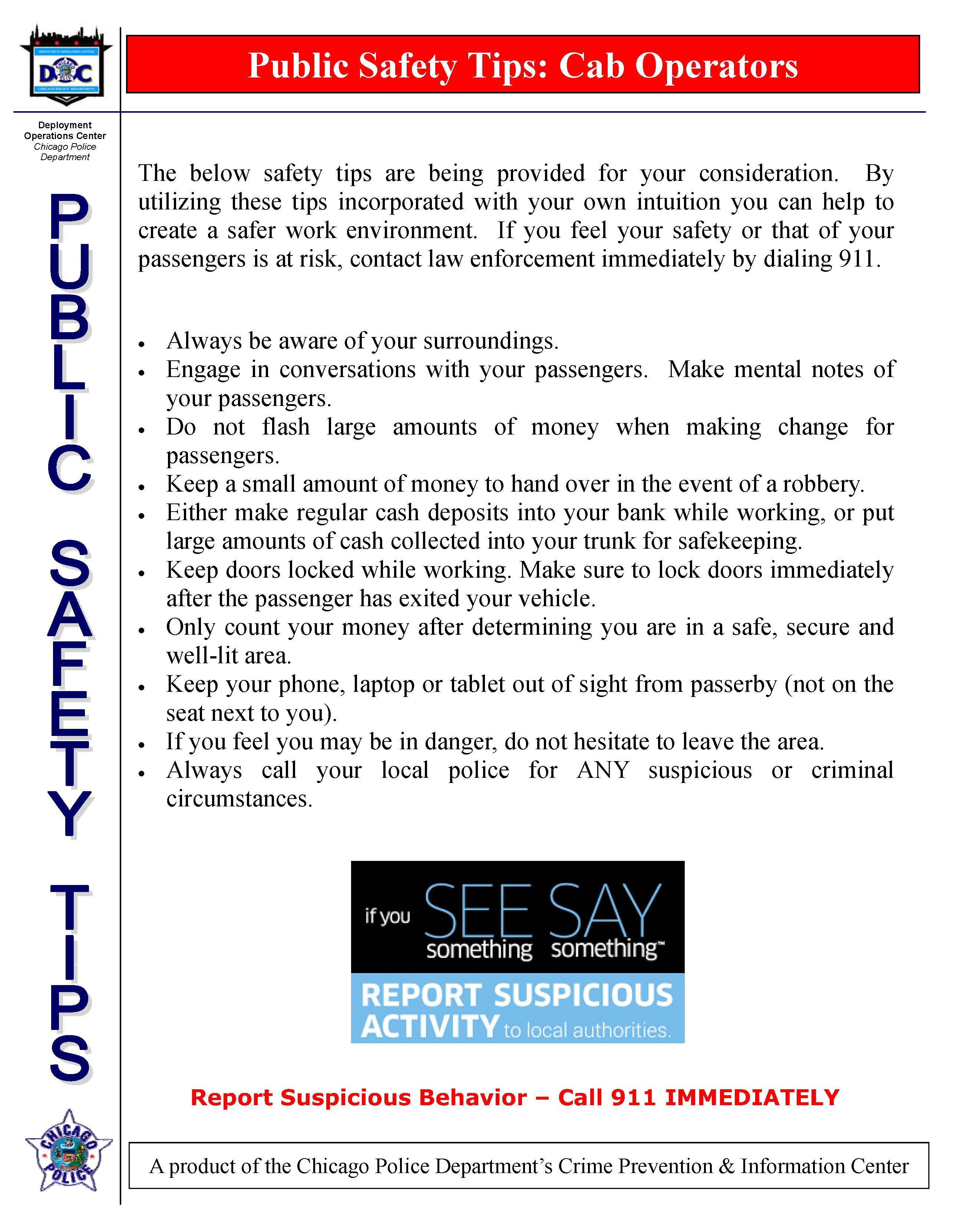 Public Safety Tips - Cab Operators